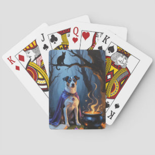 Blue Heeler Dog Whimsical Halloween Painting Poker Cards