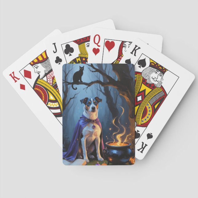 Blue Heeler Dog Whimsical Halloween Painting Poker Cards (Back)