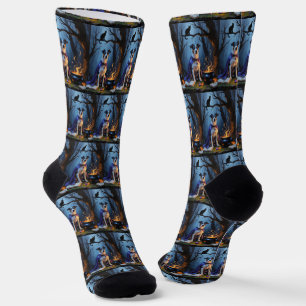 Blue Heeler Dog Whimsical Halloween Painting Socks