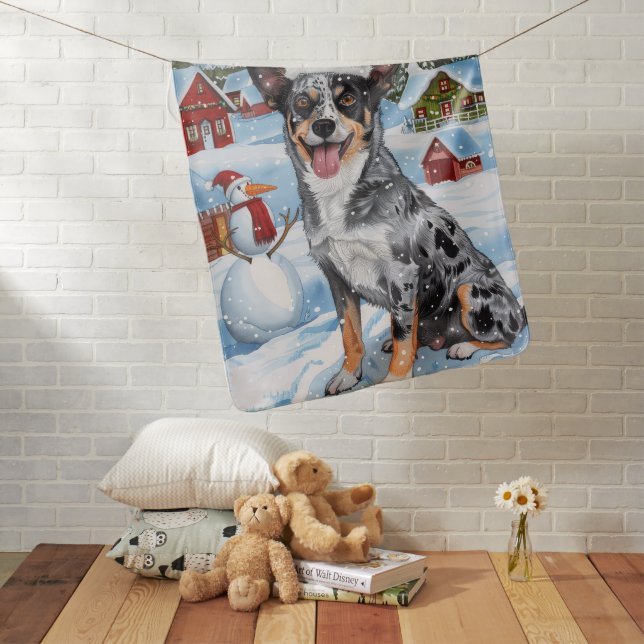 Blue Heeler Dog Winter Wonderland Christmas Joy  Baby Blanket (In Situ)