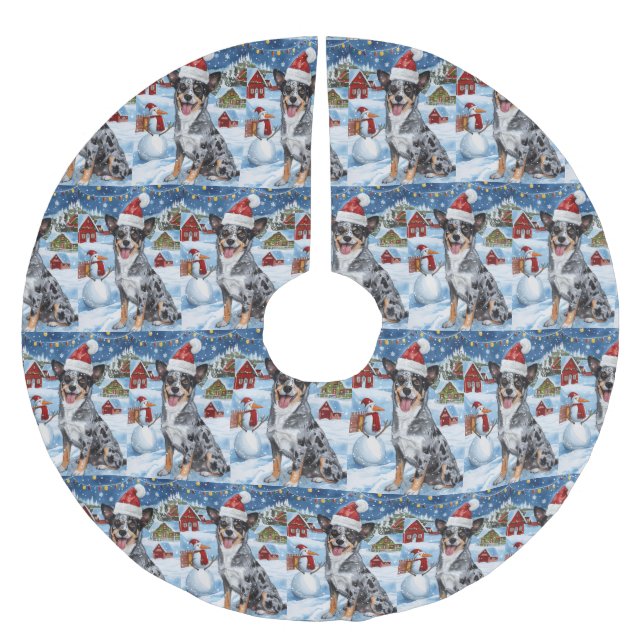 Blue Heeler Dog Winter Wonderland Christmas Joy  Brushed Polyester Tree Skirt (Front)