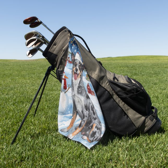 Blue Heeler Dog Winter Wonderland Christmas Joy  Golf Towel (Green)