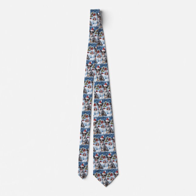 Blue Heeler Dog Winter Wonderland Christmas Joy  Neck Tie (Back)