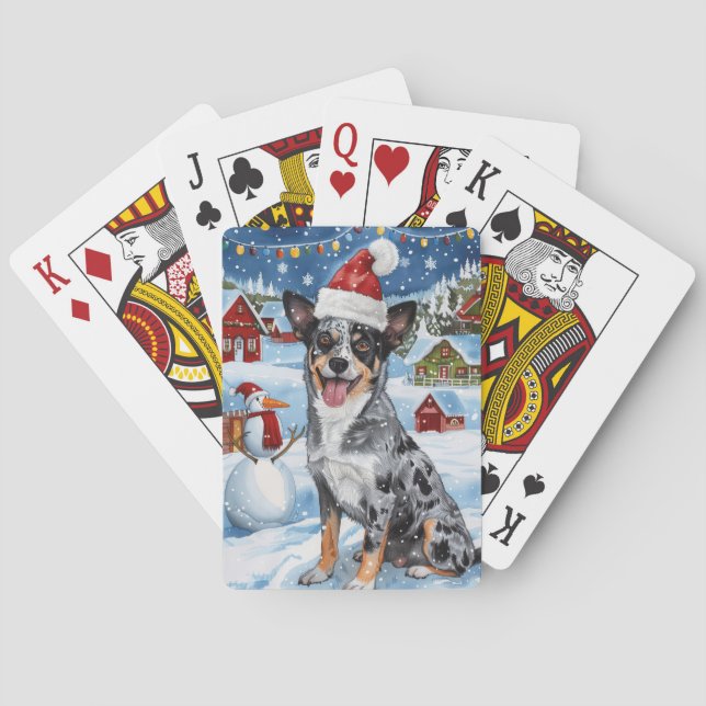 Blue Heeler Dog Winter Wonderland Christmas Joy  Poker Cards (Back)