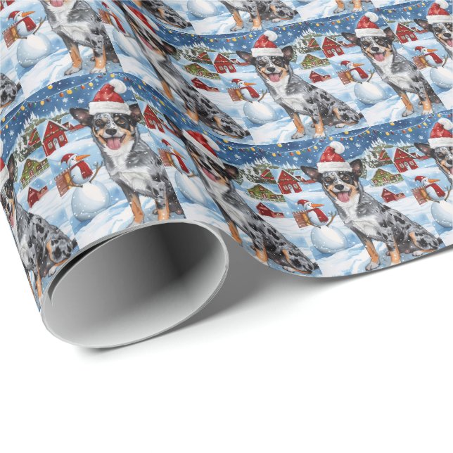 Blue Heeler Dog Winter Wonderland Christmas Joy  Wrapping Paper (Roll Corner)