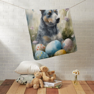 Blue Heeler Dog with Easter Eggs Holiday Baby Blanket