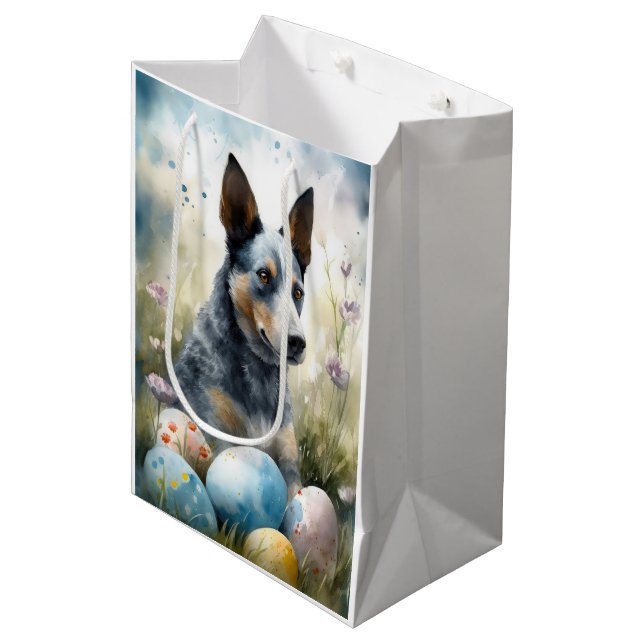 Blue Heeler Dog with Easter Eggs Holiday  Medium Gift Bag (Front Angled)