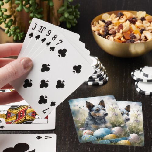 Blue Heeler Dog with Easter Eggs Holiday  Playing Cards