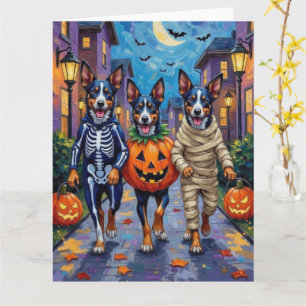 Blue Heeler Dogs Trick-or-Treating in Halloween Co Card