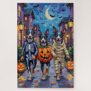 Blue Heeler Dogs Trick-or-Treating in Halloween Co Jigsaw Puzzle