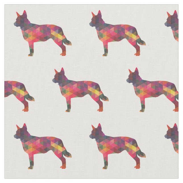 Blue Heeler Geometric Pattern Dog Silhouette Multi Fabric (Close Up)