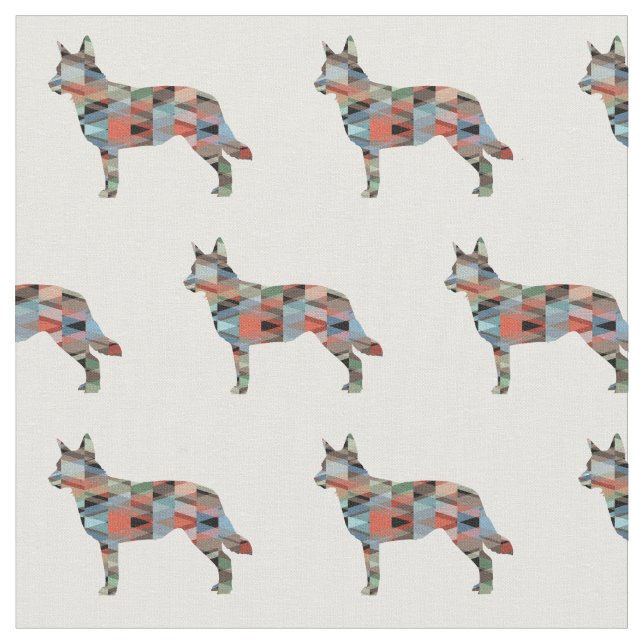 Blue Heeler Geometric Pattern Dog Silhouette Plaid Fabric (Close Up)