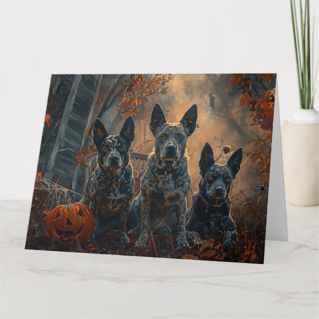 Blue Heeler Halloween Night Doggy Delight Card (Front)