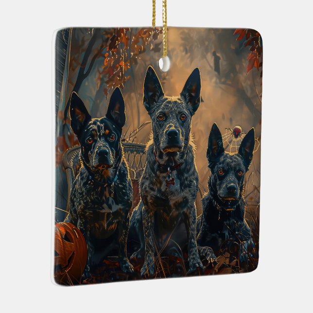 Blue Heeler Halloween Night Doggy Delight Ceramic Ornament (Right)