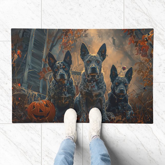 Blue Heeler Halloween Night Doggy Delight Doormat (Indoor)