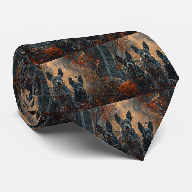 Blue Heeler Halloween Night Doggy Delight Neck Tie (Rolled)