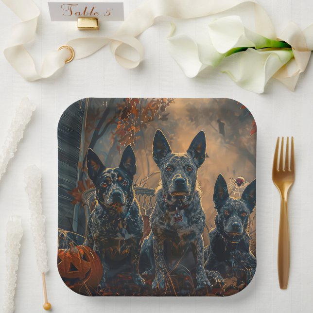 Blue Heeler Halloween Night Doggy Delight Paper Plates (Wedding)