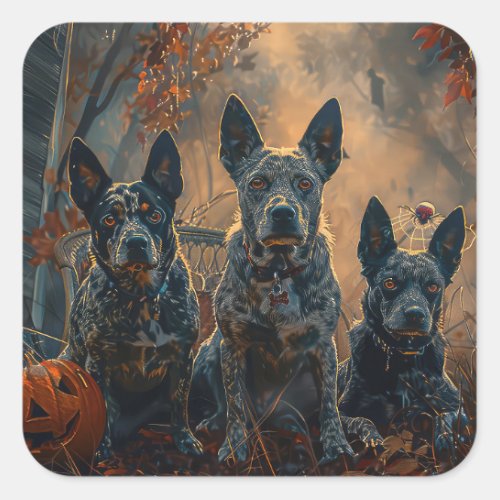 Blue Heeler Halloween Night Doggy Delight Square Sticker
