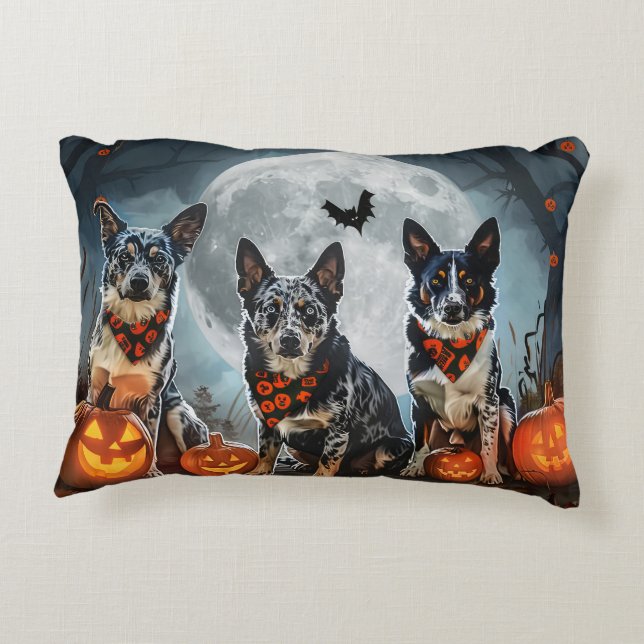 Blue Heeler Halloween Spooky Accent Pillow (Back)
