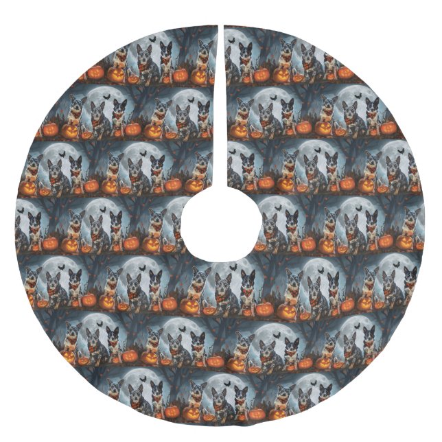 Blue Heeler Halloween Spooky Brushed Polyester Tree Skirt (Front)