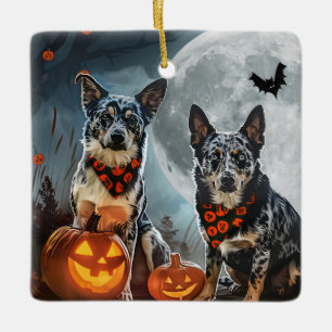 Blue Heeler Halloween Spooky Ceramic Ornament