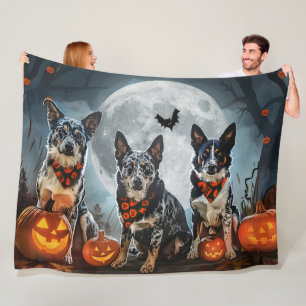 Blue Heeler Halloween Spooky Fleece Blanket