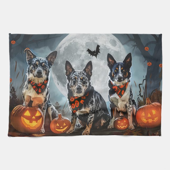 Blue Heeler Halloween Spooky Kitchen Towel (Horizontal)