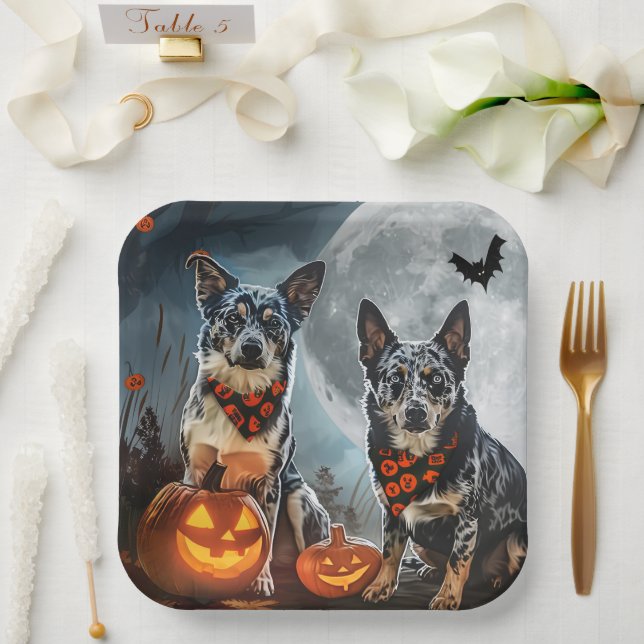 Blue Heeler Halloween Spooky Paper Plates (Wedding)