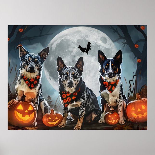 Blue Heeler Halloween Spooky Poster (Front)
