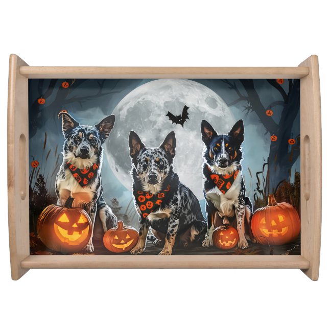 Blue Heeler Halloween Spooky Serving Tray (Front)