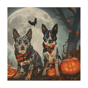 Blue Heeler Halloween Spooky Wood Wall Art