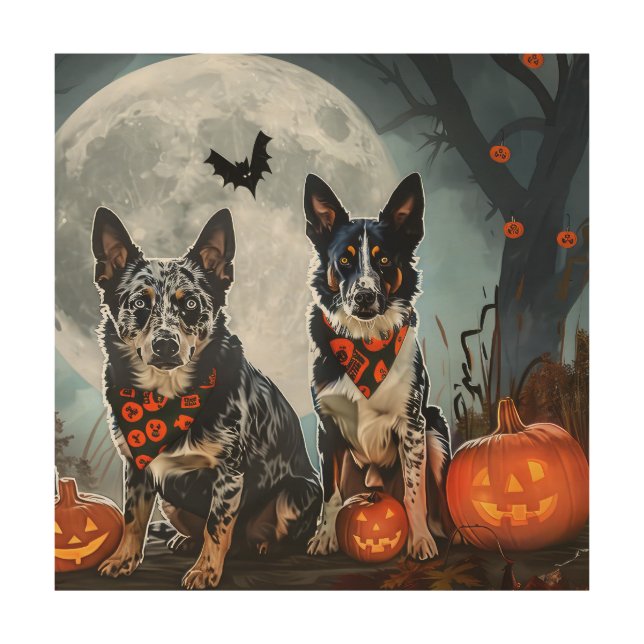Blue Heeler Halloween Spooky Wood Wall Art (Front)