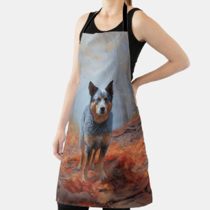 Blue Heeler in Autumn Leaves Fall Inspire Apron
