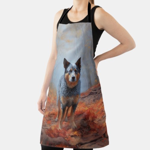Blue Heeler in Autumn Leaves Fall Inspire Apron
