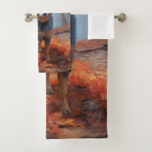 Blue Heeler in Autumn Leaves Fall Inspire Bath Towel Set