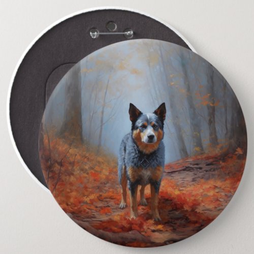 Blue Heeler in Autumn Leaves Fall Inspire Button