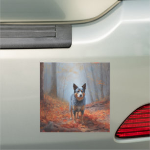 Blue Heeler in Autumn Leaves Fall Inspire Car Magnet