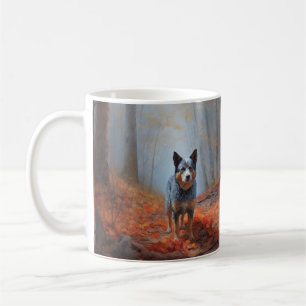 Blue Heeler in Autumn Leaves Fall Inspire Coffee Mug