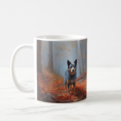 Blue Heeler in Autumn Leaves Fall Inspire Coffee Mug