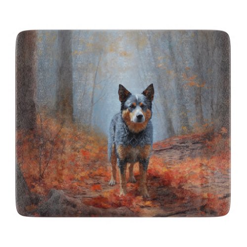 Blue Heeler in Autumn Leaves Fall Inspire Cutting Board