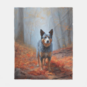 Blue Heeler in Autumn Leaves Fall Inspire Fleece Blanket