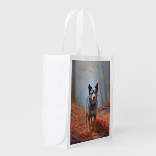 Blue Heeler in Autumn Leaves Fall Inspire Grocery Bag