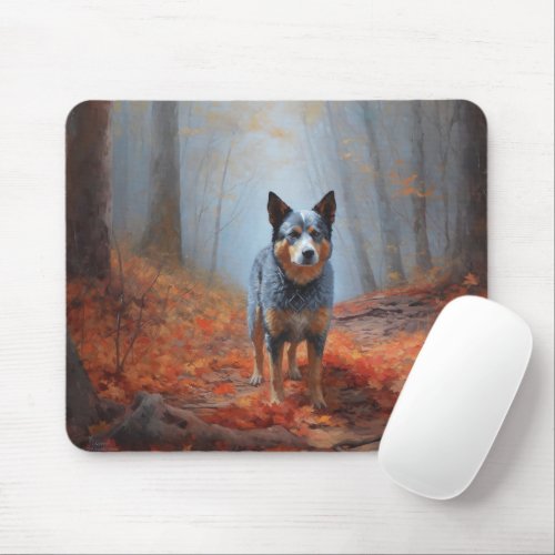 Blue Heeler in Autumn Leaves Fall Inspire Mouse Pad