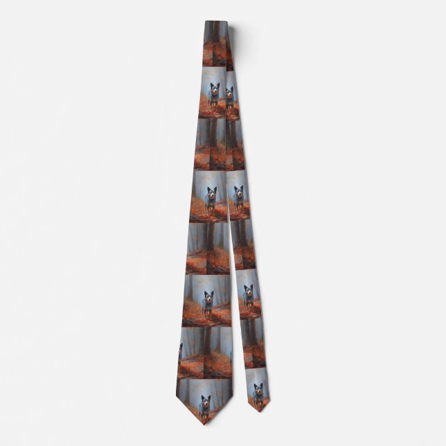 Blue Heeler in Autumn Leaves Fall Inspire Neck Tie (Front)