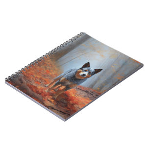 Blue Heeler in Autumn Leaves Fall Inspire Notebook