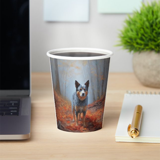 Blue Heeler in Autumn Leaves Fall Inspire Paper Cups (Insitu)