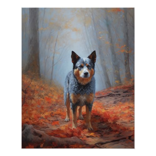 Blue Heeler in Autumn Leaves Fall Inspire Poster
