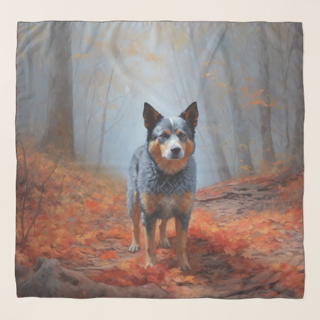 Blue Heeler in Autumn Leaves Fall Inspire Scarf (Front)