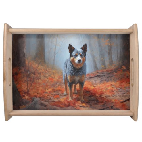 Blue Heeler in Autumn Leaves Fall Inspire Serving Tray