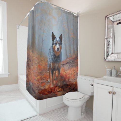 Blue Heeler in Autumn Leaves Fall Inspire Shower Curtain